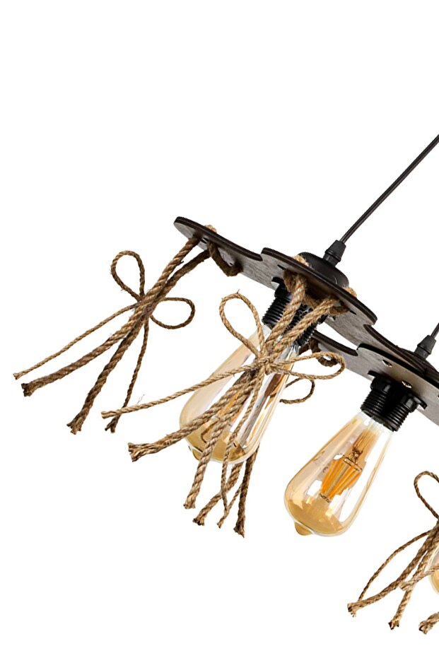 Ceviz Ahşap Halatlı Tarz 3.lü Avize - 4