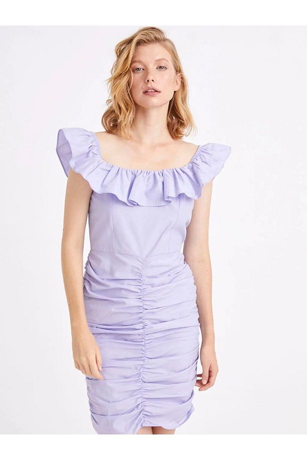Fırfır Detaylı Drapeli Poplin Elbise - 4