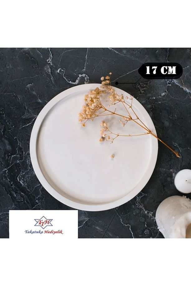 Dekoratif  Çok amaçlı Yuvarlak Sunum Tepsisi Takı Tabağı, Organizer Tabak Mum altlığı  17 cm 2 cm - 2