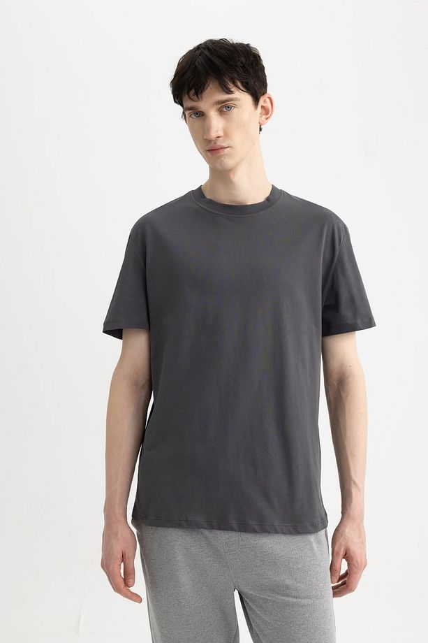 New Regular Fit Bisiklet Yaka Basic Düz %100 Pamuk Kısa Kollu Tişört V7699az24sp - 1