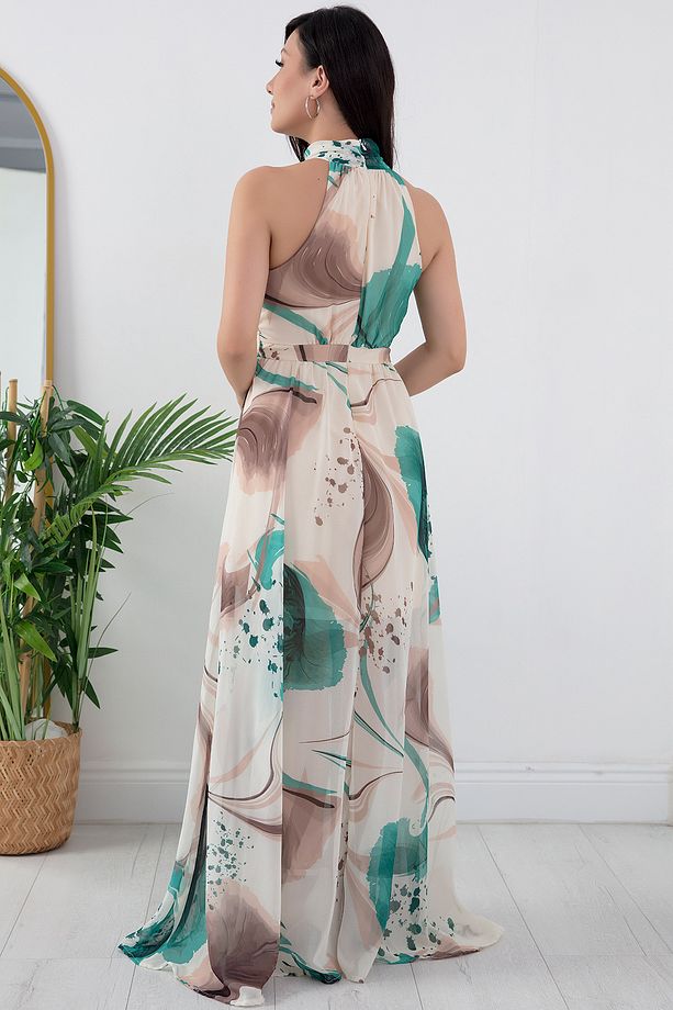 Halter Yaka Şifon Elbise GRS3242 - 7