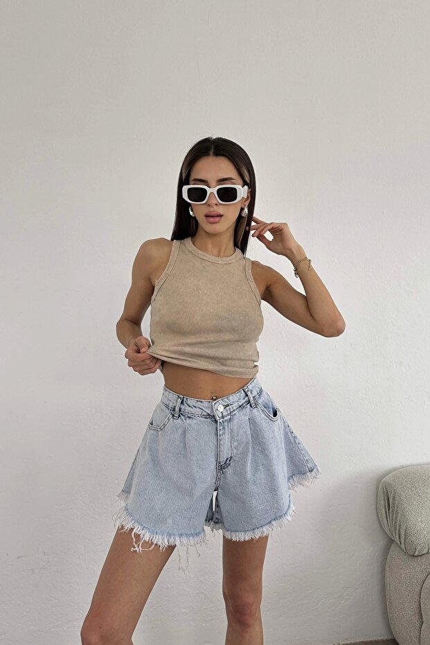 Kadın Mavi Jean Kot Şort EKA-0961-8067 - 4