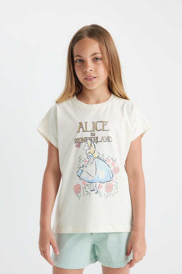 Kız Çocuk Alice In Wonderland Pijama Takımı Boxy Fit Kısa Kollu Üst Şort C8521a824sm - 3