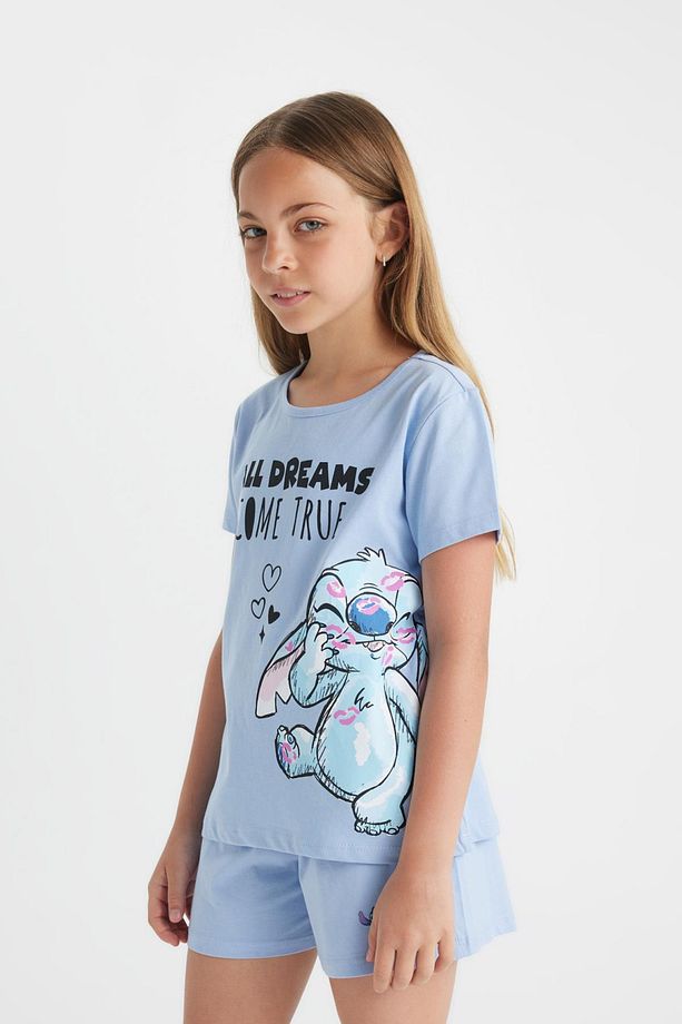 Kız Çocuk Pijama Takımı Disney Lilo & Stitch Kısa Kollu Üst Şort C8514a824sm - 4