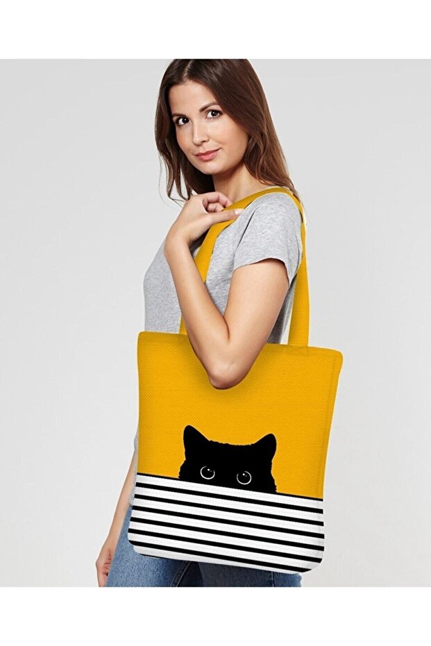 حقيبة شاطئ مطبوعة رقمية بنمط القطة - 1