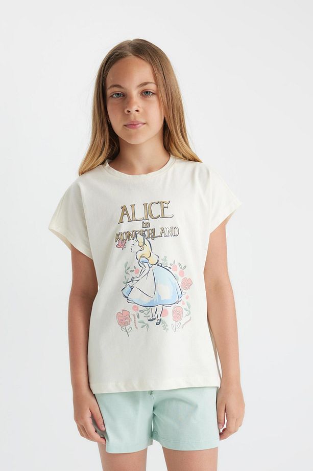 Kız Çocuk Alice In Wonderland Pijama Takımı Boxy Fit Kısa Kollu Üst Şort C8521a824sm - 4