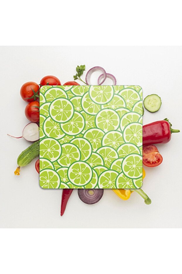 لوح تقطيع زجاجي مربع بنمط الليمون - 1