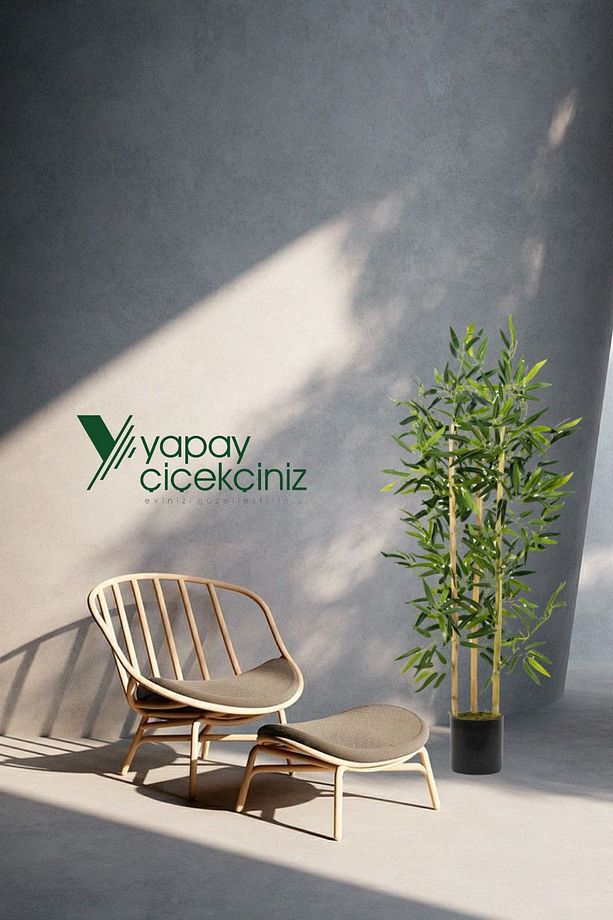 Yapay Yoğun Yapraklı Dekoratif Bambu Ağacı 3 Gövde 120cm - 3