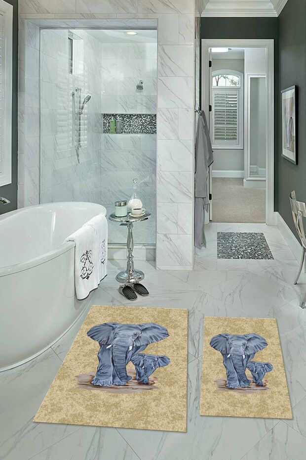 Digital Printed Non-Slip Washable Elephant Pattern Double Bathroom Set Toilet Seat, N-KLOZET-33-BROWN, - 7
