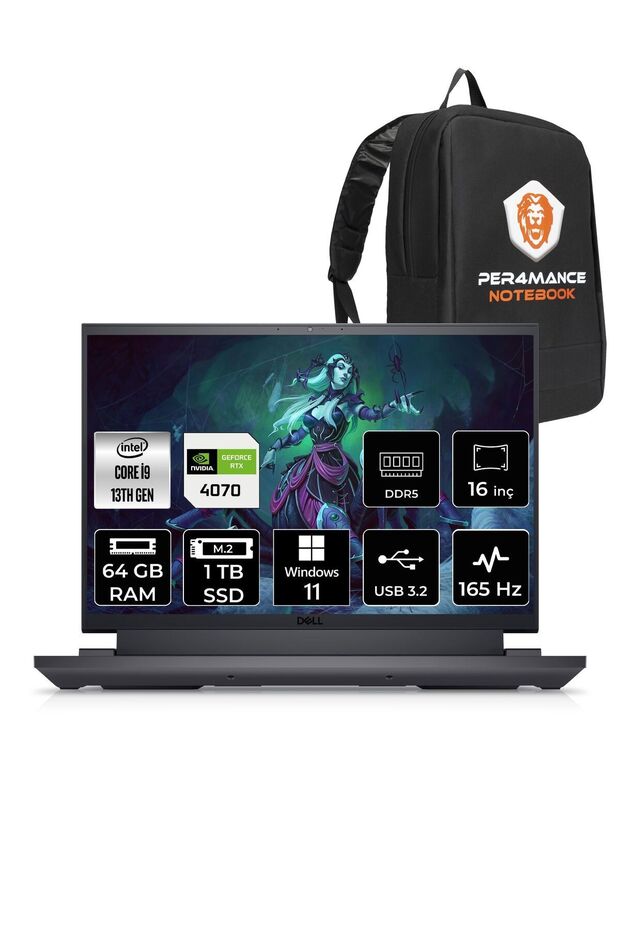 G16 7630 i9 13900HX 64GB 1TB SSD RTX4070/8GB 165HZ 16'' QHD+ W11P G76302401022U & PER4 ÇANTA - 1