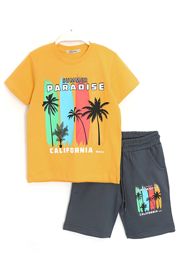 Summer Paradise Printed Boys' Shorts T-Shirt 2-Piece Set 7-15 Years Yellow