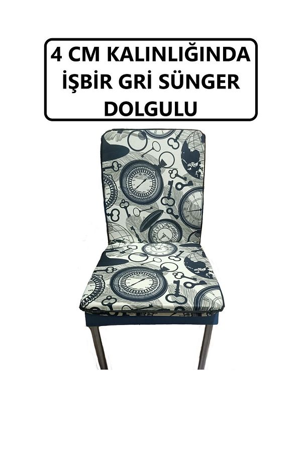 Sandalye Minderi ( 6 Adet )  Masa Örtüsü (120x180) 4 CM SÜNGER Fermuarlı Lastikli Yıkanabilir - 7
