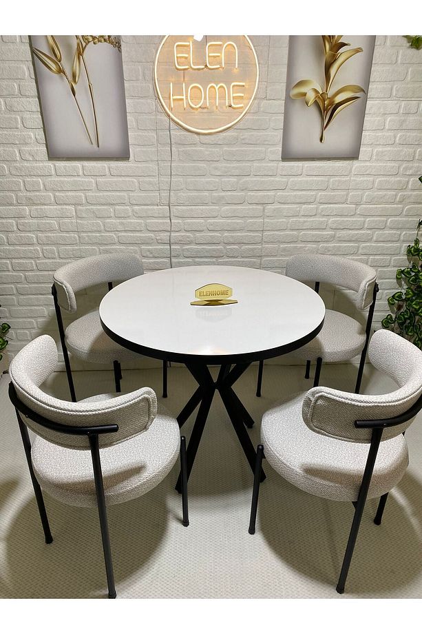 Mutfak Masası Takımı, Yuvarlak Masa Sandalye , 4 Kişilik Yuvarlak Masa Takımı (lak Panel Parlak ) - 3
