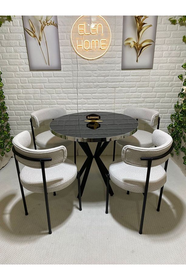 Mutfak Masası Takımı, Yuvarlak Masa Sandalye , 4 Kişilik Yuvarlak Masa Takımı (lak Panel Parlak ) - 6