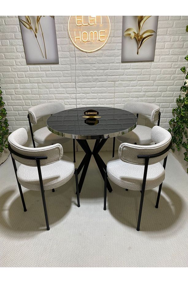 Mutfak Masası Takımı, Yuvarlak Masa Sandalye , 4 Kişilik Yuvarlak Masa Takımı (lak Panel Parlak ) - 1