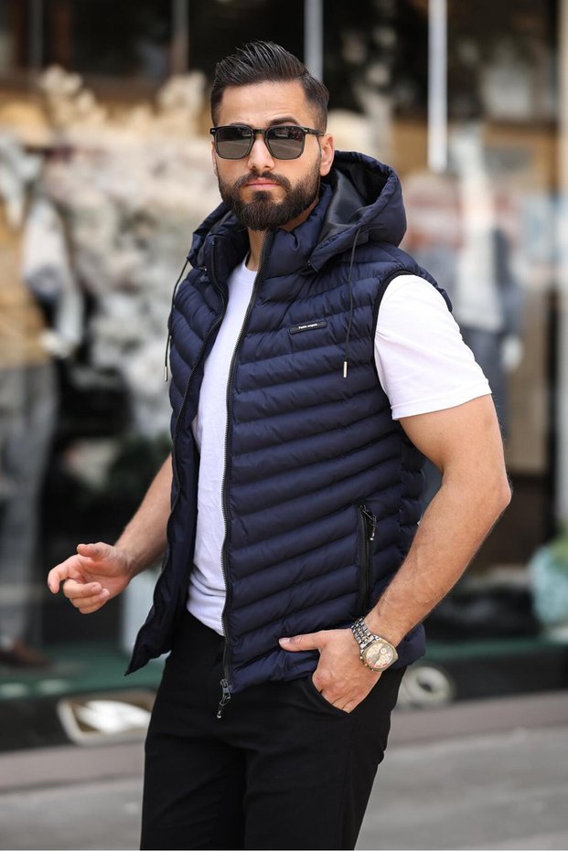 Water and Windproof Removable Cap Hooded Kaki Vest