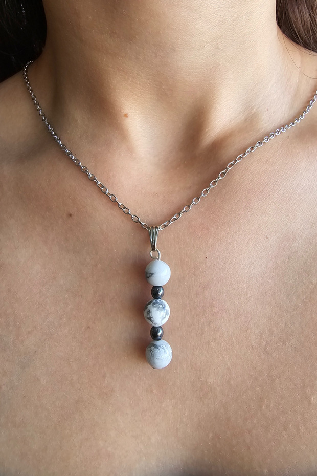 Howlite Natural Stone Real Necklace (Love of Life, Positivity) (Chain Included)