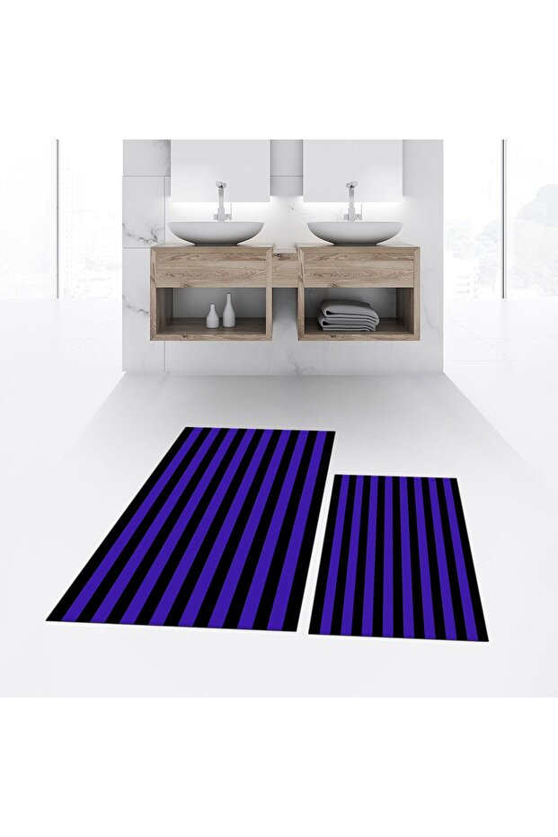 Digital Printed Non-Slip Base Washable Double Bathroom Mat Toilet Set, V-KLOZET-50-PURPLE,