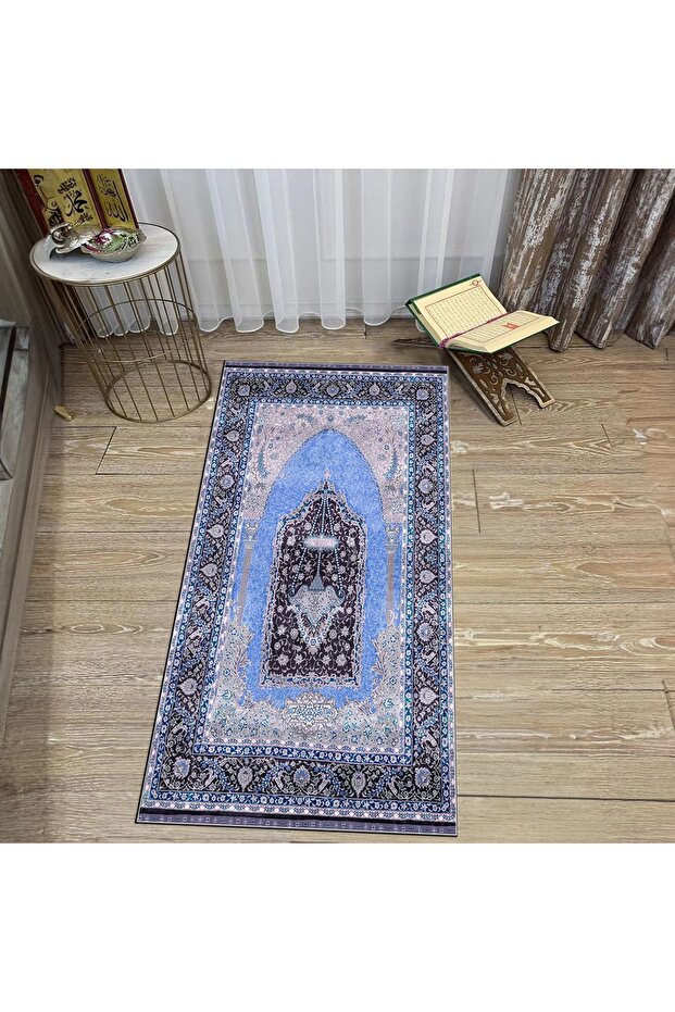 Digital Printed Washable Gift Prayer Prayer Rug Carpet, V-SECCADE-33-BLUE,