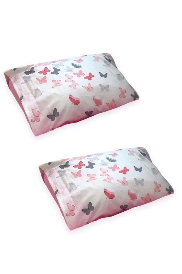 Baby Kids Pillow Case 35x45 (2 Pieces) Pink with Pink Butterfly