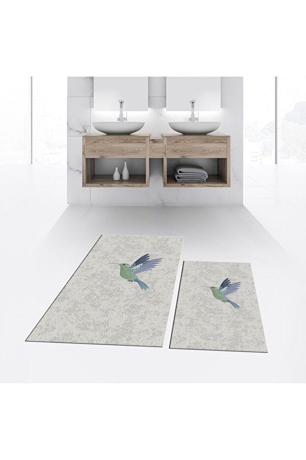 Digital Printed Non-Slip Base Washable Double Bathroom Mat Toilet Seat Set, V-TOILET-36-GRAY,