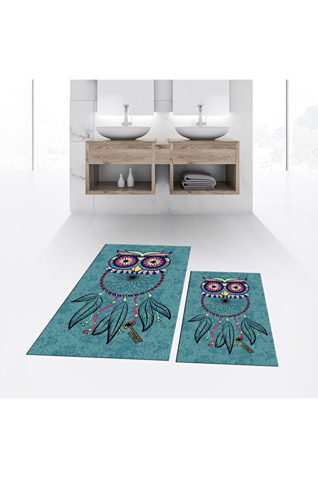 Digital Printed Non-Slip Base Washable Double Bathroom Mat Toilet Seat Set, V-KLOZET-35-BLUE,