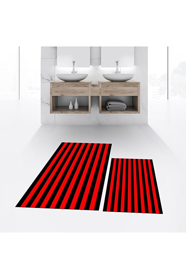 Digital Printed Non-Slip Base Washable Double Bathroom Mat Toilet Seat Set, V-TOILET-50-RED,