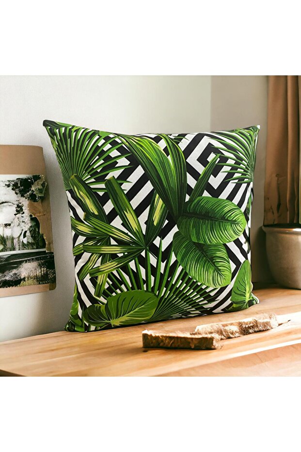 غطاء وسادة مطبوع رقميًا بنمط أوراق خضراء - 1