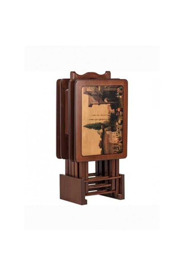 Çanta Zigon Sehpa Resimli Desenli 4`lü Ceviz - 1