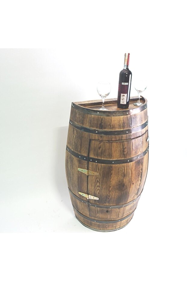 Yarımay Kapaklı Fıçı Mini Bar Yakarak Eskitme - 2