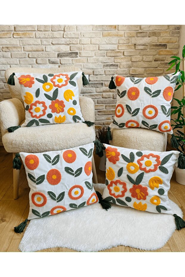 Home Design 4-Piece Combination Punch Embroidered Throw Pillow Cover (panch)