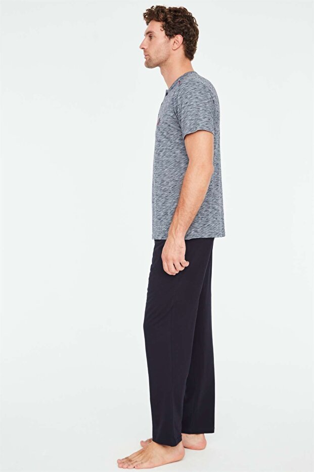 - Ανδρικό σετ πιτζάμες Navy Blue Patchwork - 2