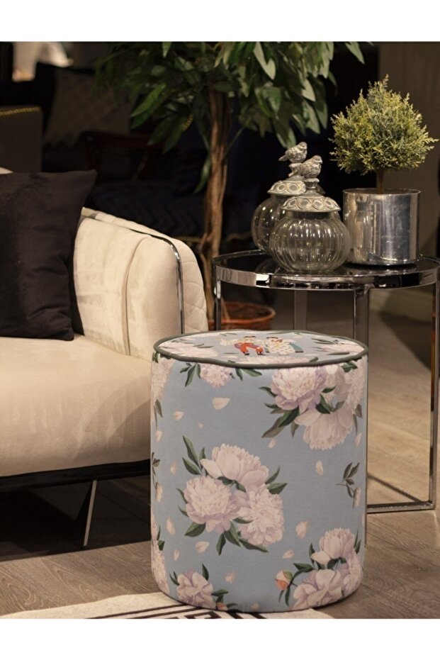 Blue - White Rose Puf - 1