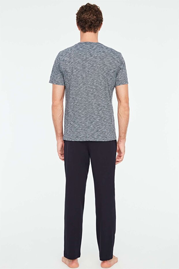 - Ανδρικό σετ πιτζάμες Navy Blue Patchwork - 3