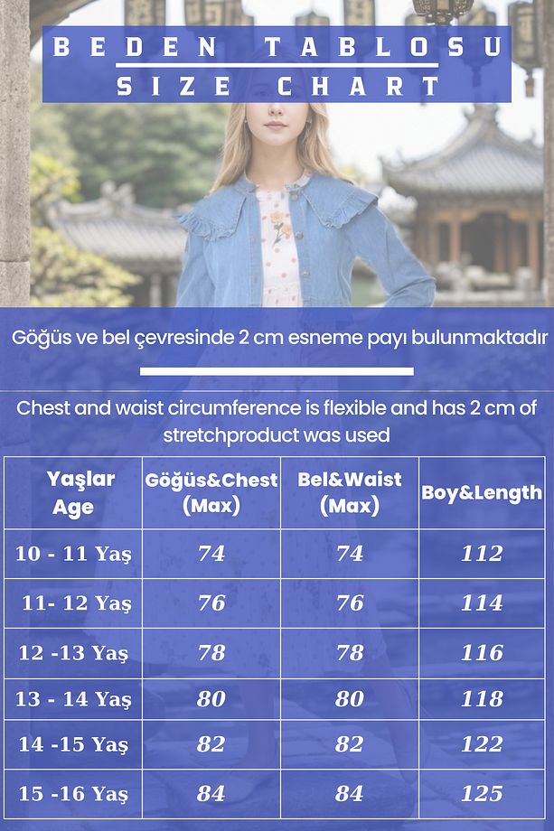Kız Çocuk Elbise Kot Bolerolu  Çiçekli İki Parça Elbise 11 Yaş-12 Yaş-13 Yaş-14 Yaş-15 Yaş-16 Yaş - 2