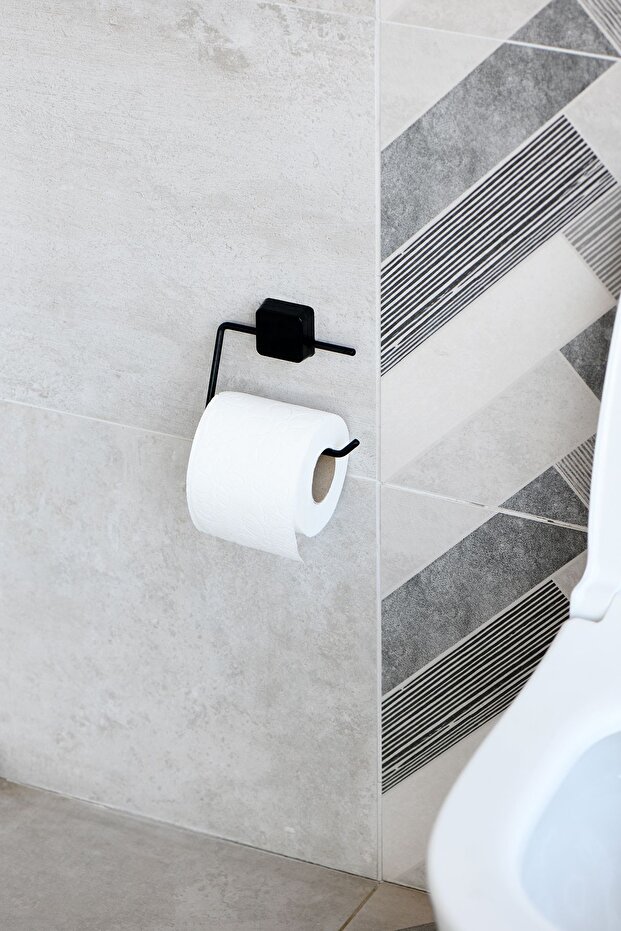 Ömür Boyu Paslanmaz Yapışkanlı Tuvalet Kağıtlık, Wc Kağıtlık Mat Siyah - 4