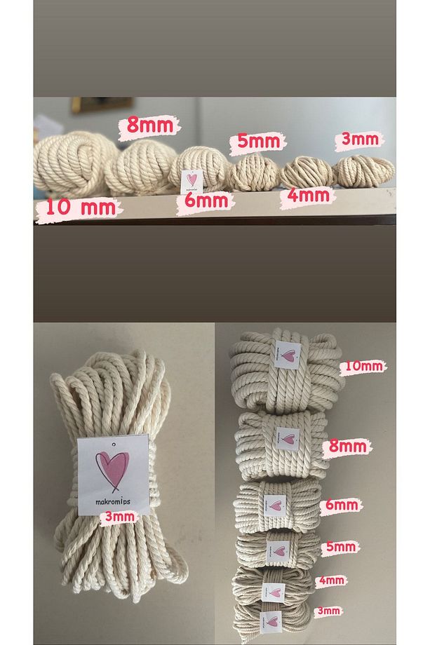 MAKROME İP 3 mm-10 metre PAMUK HALAT BURGULU BÜKÜMLÜ BÜKLÜMLÜ ÖRGÜ HOBİ İPİ - 2