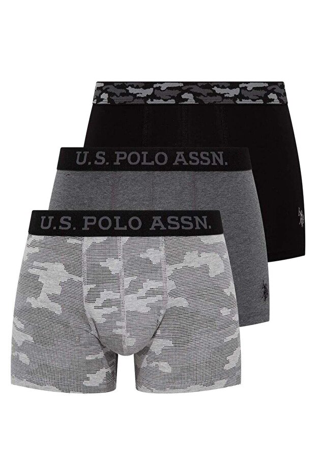 US Polo Assn.Men's Anthracite Melange - Black 3-Piece Boxers