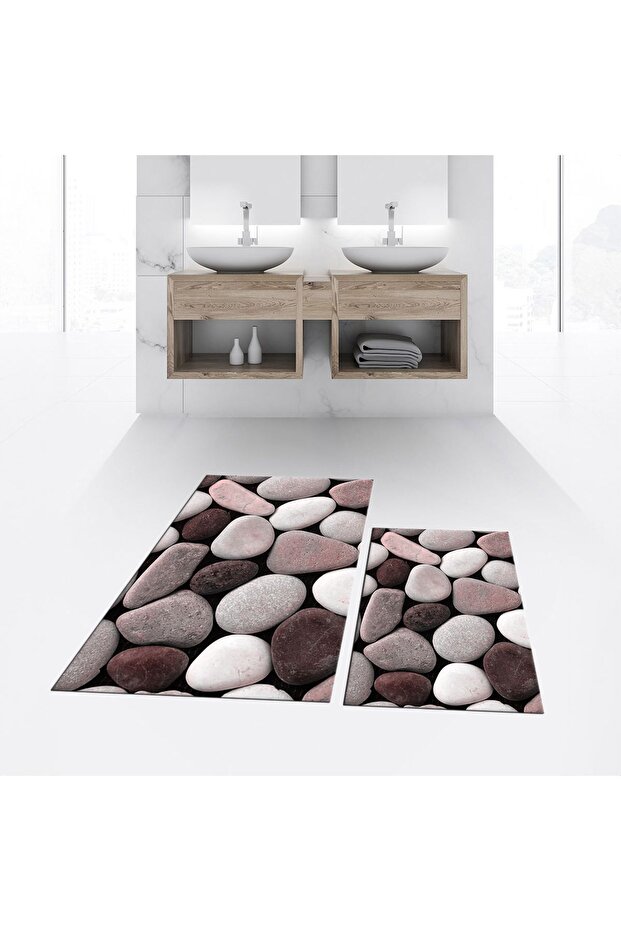 Digital Printed Non-Slip Base Washable Double Bathroom Mat Toilet Set, V-KLOZET-46-PINK,