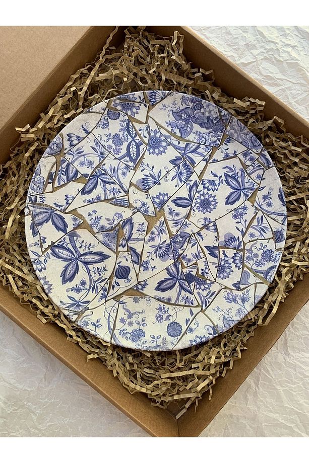 Blue Blanc Çiçek Desenli Duvar Tabağı Dekoratif Bahçe Balkon Mutfak Salon Duvar Süsü No:192 - 4