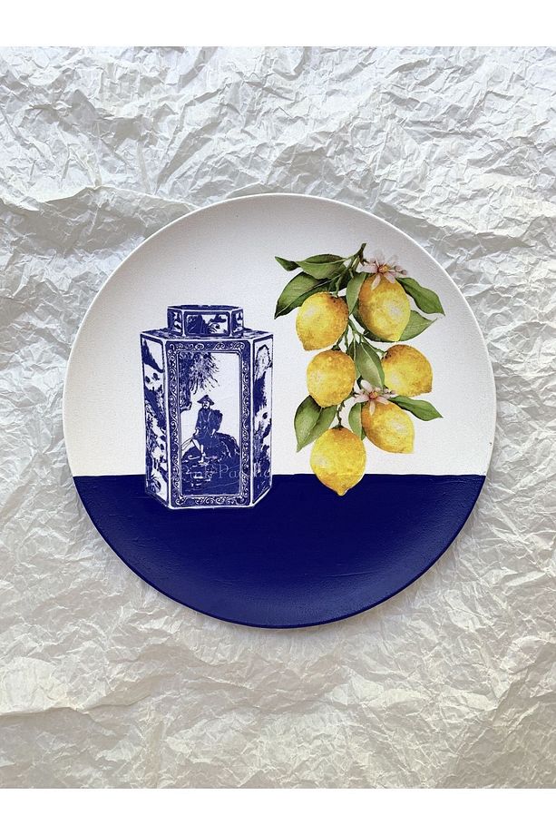 Limonlu Blue blanc Duvar Tabağı Dekoratif Bahçe Balkon Mutfak Salon Duvar Süsü No:136 - 3