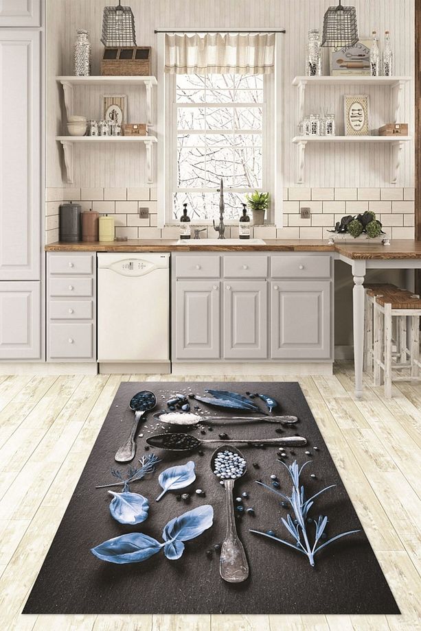 3D Dijital Baskılı Kaymaz Taban Yıkanabilir Renkli Modern Mutfak Halısı, N-MUTFAK-27-MAVİ, - 6