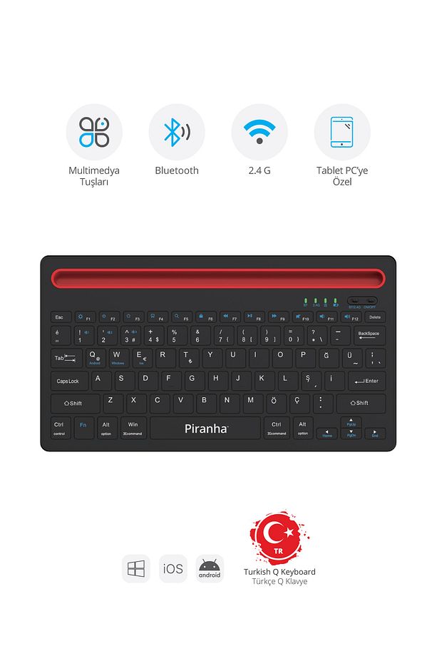 2376 Kablosuz Bluetooth + 2.4GHz Türkçe Q Klavye / Windows-iOS-Android / Multimedya Tuşları - 1