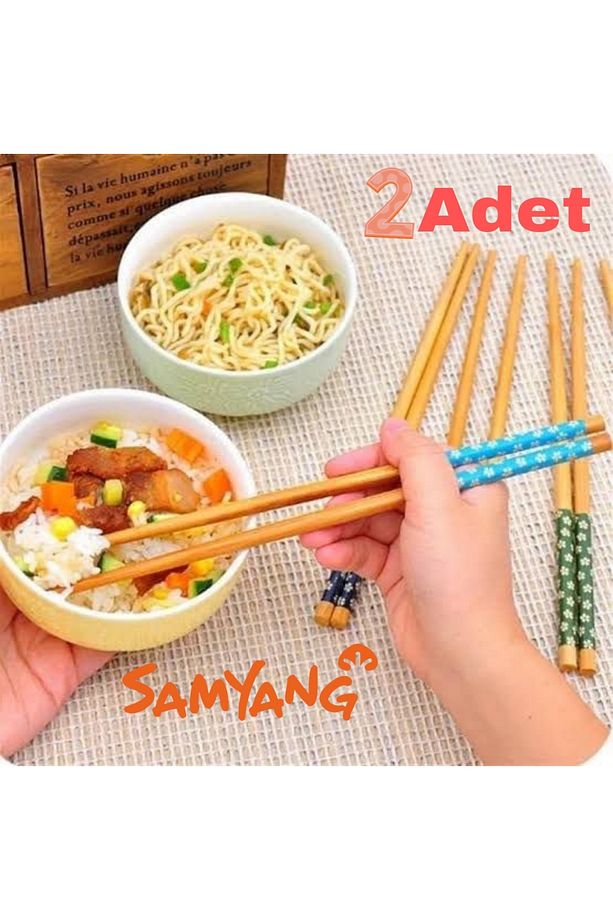 2Çift Desenli Yıkanabilir Kore Çin Bambu Chopsticks Yemek Çubuğu | Desenli Bambu Chopstick 2 - 1