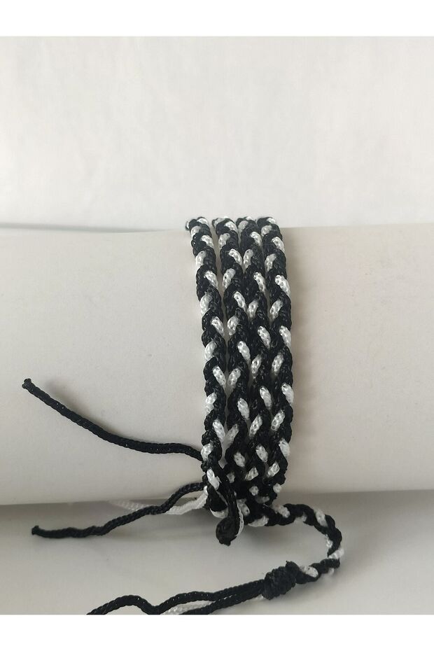 Black and White Thin Braided Fan Bracelet Headband 3-Piece Set
