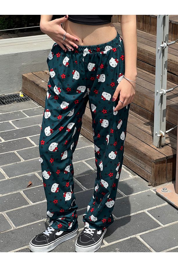 Çiçek Hello Kitty Detaylı Bol Eşofman Altı - 3