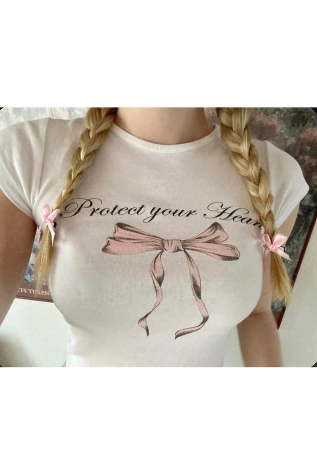 Y2K Protect Your Heart Streetwear Outdoor Crop Half T-Shirt Tee Summerseasons