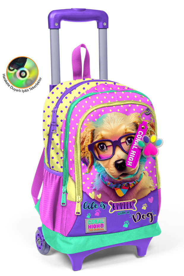 Coral High Original Illuminated School Bag with Wheels and Squeegee