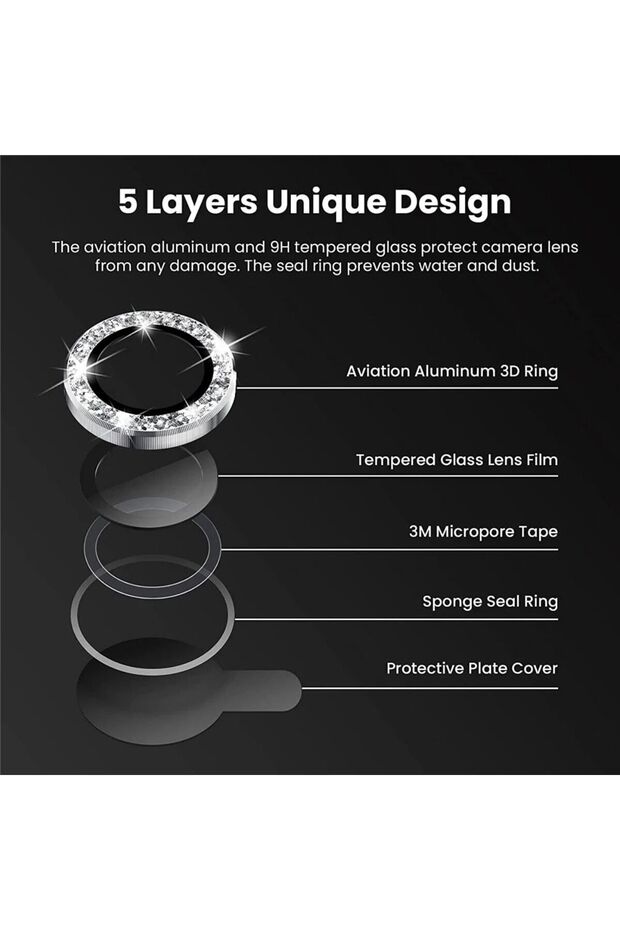 Iphone 13 / 13 Mini Uyumlu Gümüş Taşlı Kamera Lensi Koruyucu - 3