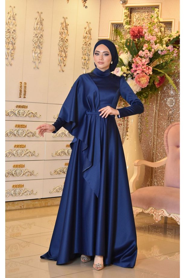 Defne Lacivert Abiye Elbise - 7
